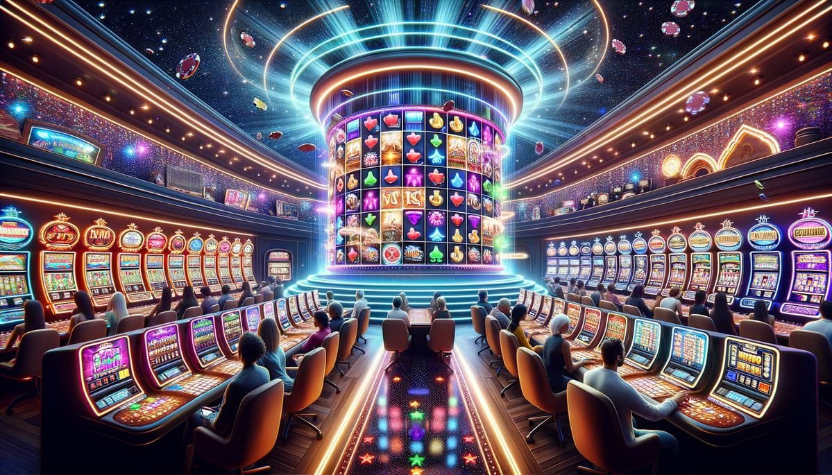 Tampilan permainan Reactoonz dengan simbol alien dan cluster pay system